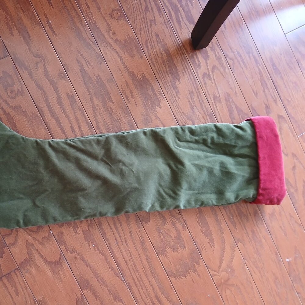 Pottery Barn Green Velvet Extra Long 27" Stocking with Red Cuff  No Mono Vintage